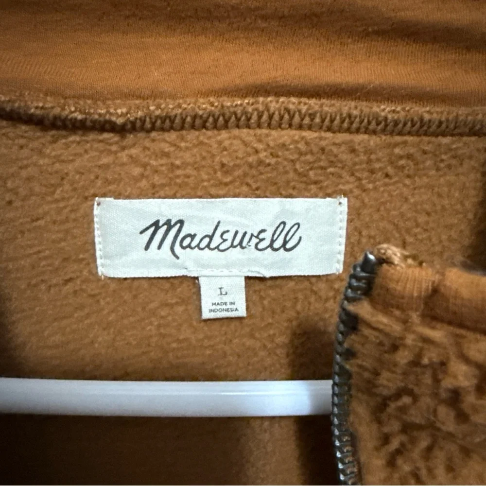 MADEWELL MEN'S L WARM BROWN COFFEE (RE)SOURCED SHERPA HALF-ZIP SOFT SWEATSHIRT
